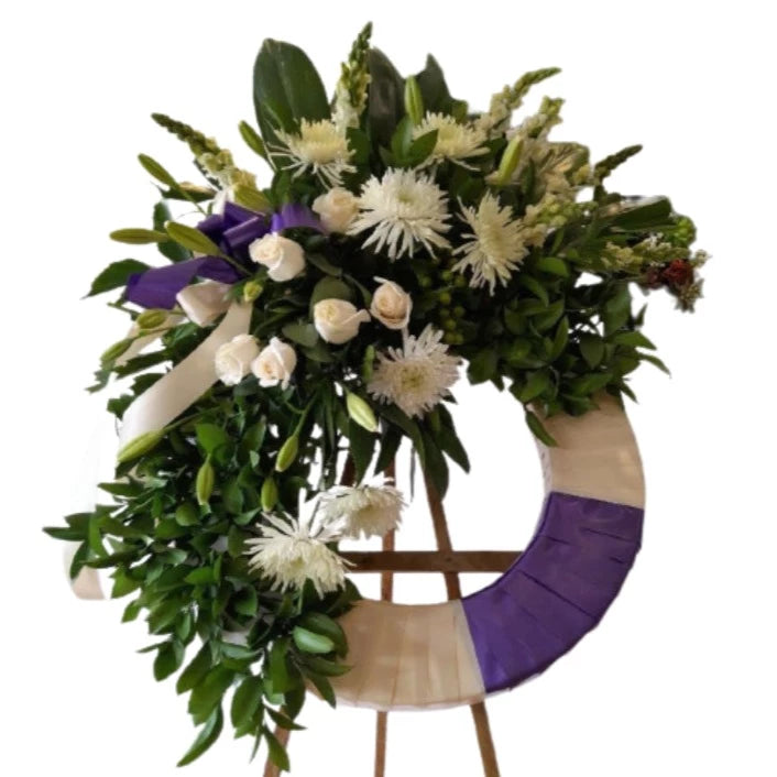 Corona fúnebre encintada con rosas SF43-8