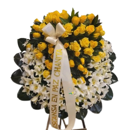 Corona fúnebre en rosas y azucenas SF33