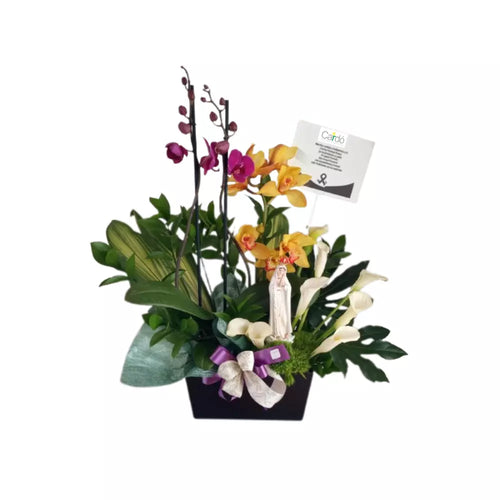 Arreglo Virgen con orquídeas y follajes SF50-1