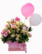 arreglo de nacimiento para niña con globos - comprar flores a domicilio online en bogota